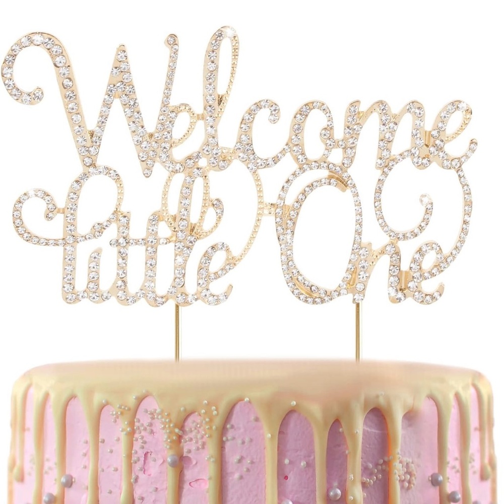 Gold 'Welcome Little One' Rhinestone Cake Topper - Baby Shower